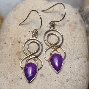 Purple Turquoise .925 Sterling Silver Scroll Dangle Earrings